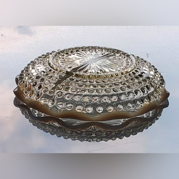 1940s Vntg "Moonstone" Opalescent Hobnail 7 1/2" 2 Part Dish by Anchor Hocking - Picture 4 of 11